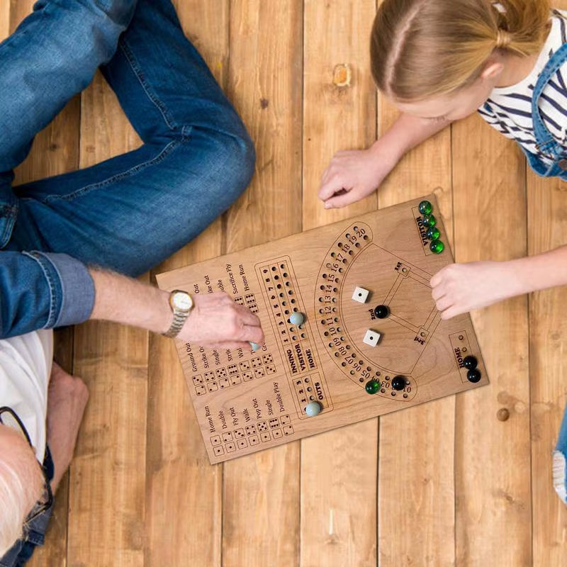 Interactive Baseball Dice and Marble Board Game - Wooden Double Battle Table Game for Engaging Sports Fun