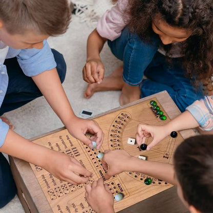 Interactive Baseball Dice and Marble Board Game - Wooden Double Battle Table Game for Engaging Sports Fun