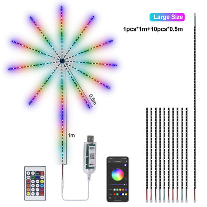 "Vibrant RGB WS2812B Fireworks LED Light Kit with 24-Key Remote & Bluetooth Music Control - Perfect for Bedroom, Christmas, and Wedding Decor!"