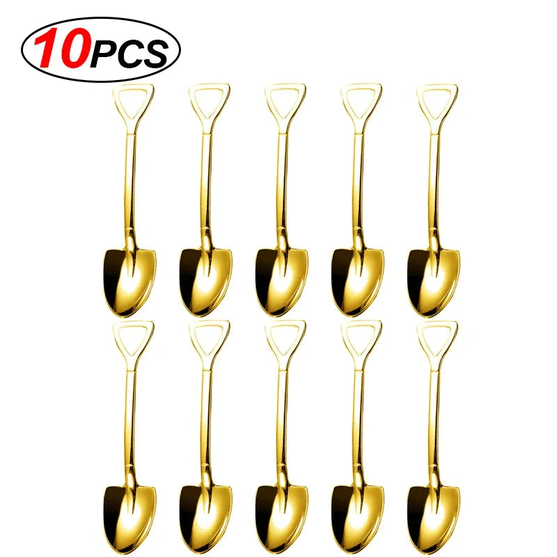 Stainless Steel Gold and Silver Spoon Set for Coffee, Ice Cream, and Desserts - 10/2 Piece Kitchen Cutlery Set