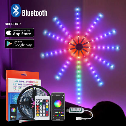 "Vibrant RGB WS2812B Fireworks LED Light Kit with 24-Key Remote & Bluetooth Music Control - Perfect for Bedroom, Christmas, and Wedding Decor!"