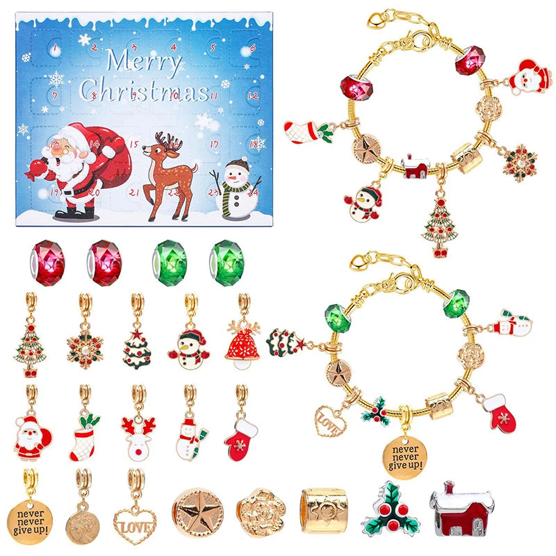 🎁✨ Unwrap the Magic! 🎄 Surprise Blind Box Countdown Calendar with 24 Adorable Charms for DIY Bracelets! Perfect Creative Ornaments & Gifts for Kids this Christmas! 🎉💖