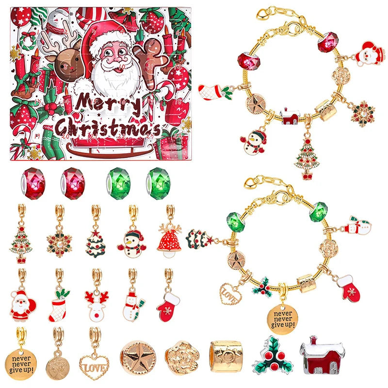 🎁✨ Unwrap the Magic! 🎄 Surprise Blind Box Countdown Calendar with 24 Adorable Charms for DIY Bracelets! Perfect Creative Ornaments & Gifts for Kids this Christmas! 🎉💖