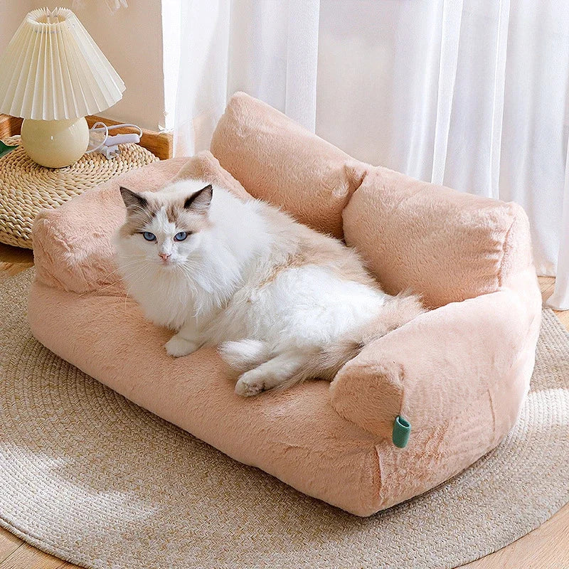 Luxurious Winter Plush Pet Sofa Beds - Washable, Cozy Cat and Dog Nest with Thick Comfort Cushion