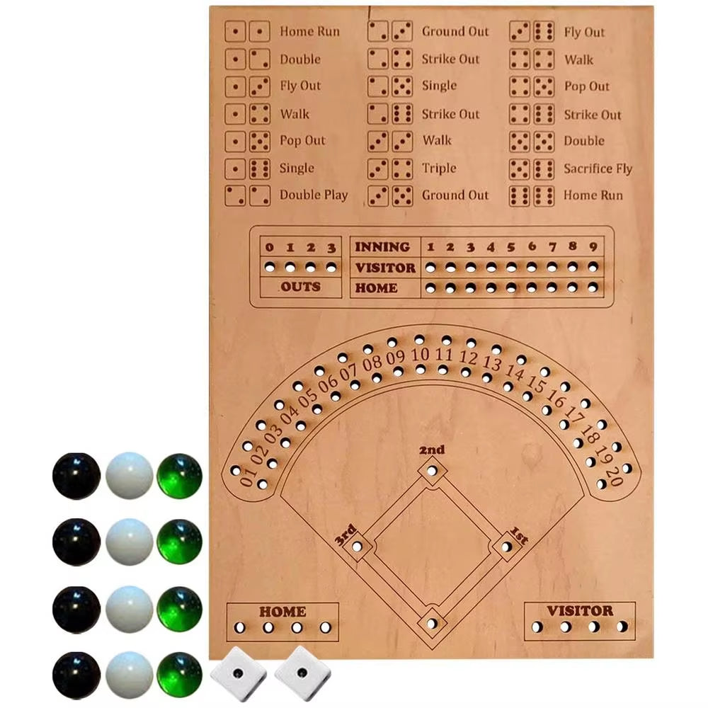 Interactive Baseball Dice and Marble Board Game - Wooden Double Battle Table Game for Engaging Sports Fun